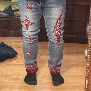 Eddie Alan Exclusive’s custom designed denim skinny jeans with bandanna accents!